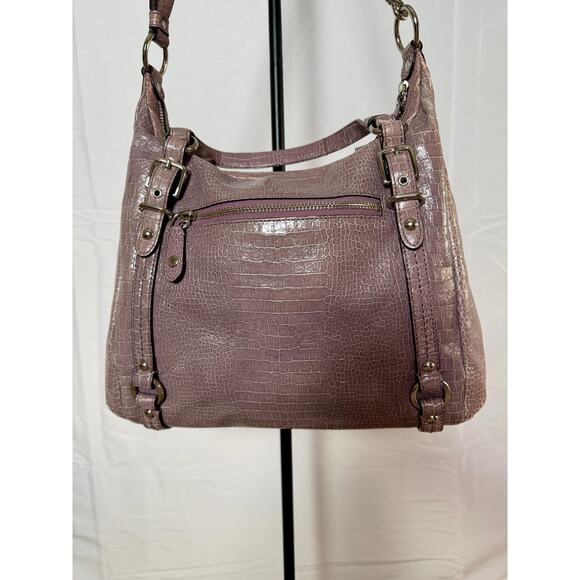 Coach Croc Embossed Leather Shoulder Bag Pink Lilac Size Large - Picture 4 of 9
